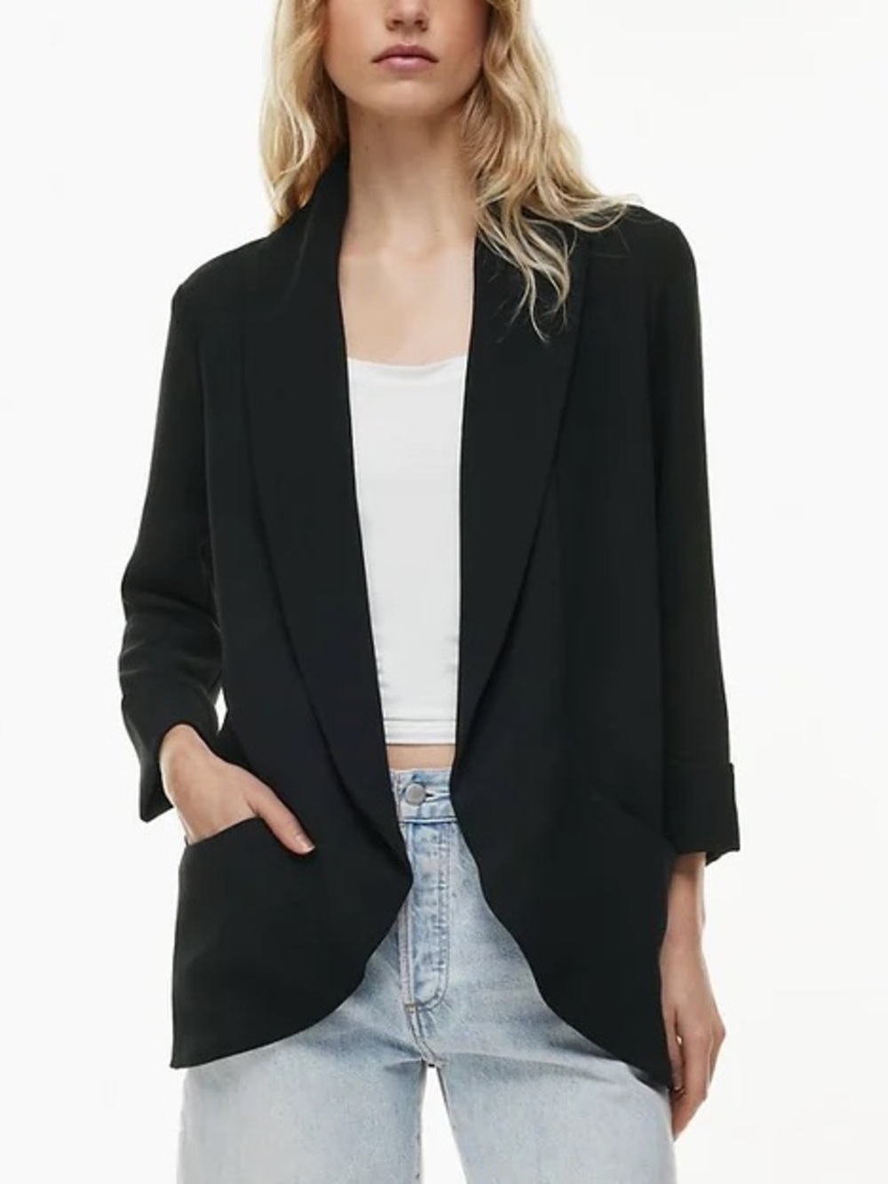 Aritzia Wilfred North Black Open Front 3/4 Sleeve Blazer Jacket